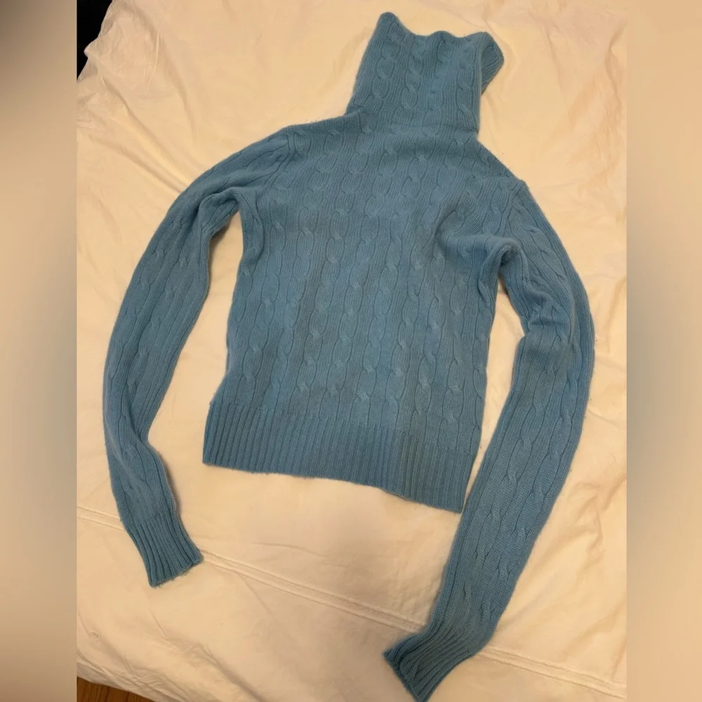 Ralph Lauren Light Blue Turtle Neck Zip Up Sweater - Picture 3 of 6